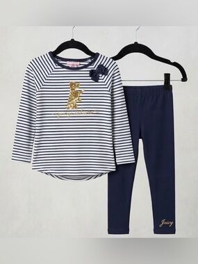 Juicy Couture | Navy White Stripes Top and Leggings Set | 8/10